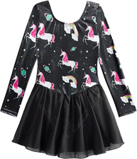 Sparkly Snowflake Long Sleeve Dance Leotard with Tutu for Girls