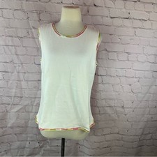talbots cotton shell bright Colorful neckline hem contrast Knit Sweater sz L