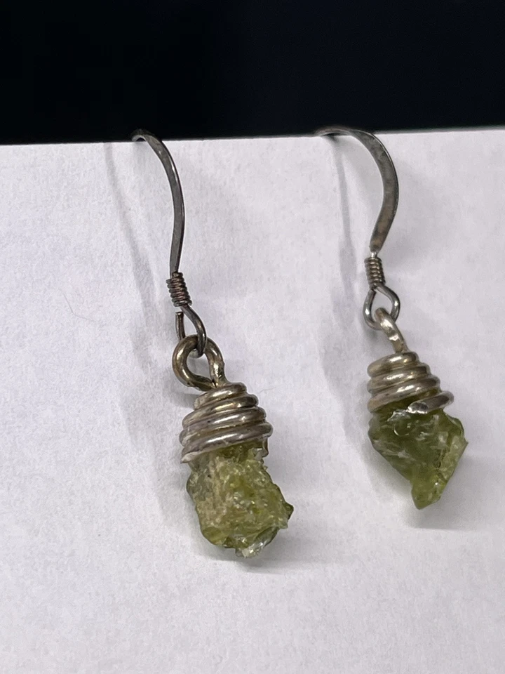 "PENDIENTE DE TECTITA MOLDAVITA DE PLATA ESTERLINA 925 VINTAGE 1,25"" METORITA Foto 2 de 4