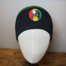 Rasta Reggae Knit Beanie Bob Marley Portrait Black Red Yellow Green