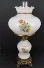 Vintage Milk Glass Hurricane GWTW Parlor Table Lamp Floral 3 Way Light 21" Tall
