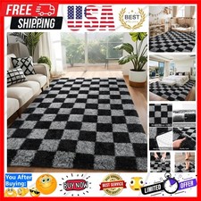 5x7 ft Non-Slip Fluffy Area Rug in Black  Grey - Perfect for Modern Homes