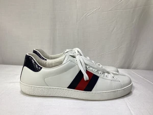 Baskets basses Gucci Ace Web en cuir homme blanc taille UK 10