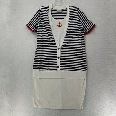 Zoomer Nautical Dress Womens Blue White Striped Short Sleeve Cotton Anchor
