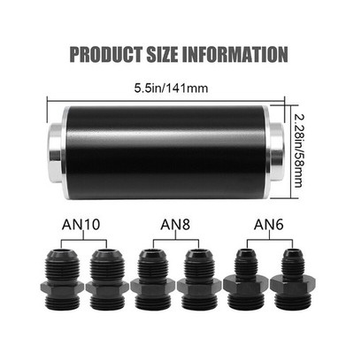 Inline Fuel Filter 100 Micron with 6AN 8AN 10AN Adapter Universal Cleanable 58mm