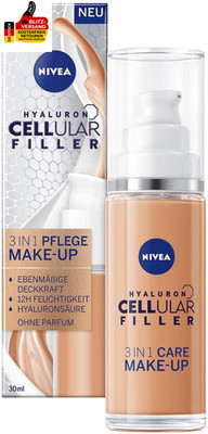 NIVEA Hyaluron Cellular Filler 3In1 Pflege Make-Up Dunkel (30 Ml), Feuchtigkeits