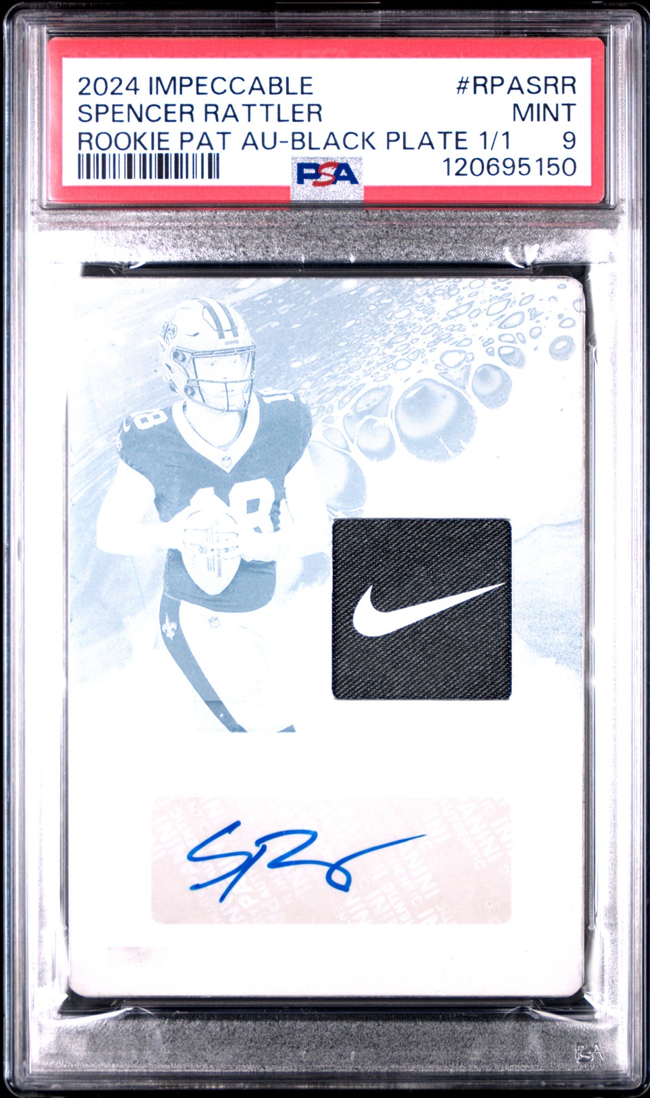Spencer Rattler Panini Impeccable Rookie Patch Autographs #RPASRR Black Printing Plate 1/1