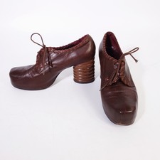 Vintage 90s 00s Shellys of London Lace Up Boots Shoes Brown Leather Block Heel 3