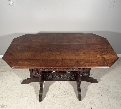 Antique French Gothic Revival Desk Library Table in Oak Wood | eBay