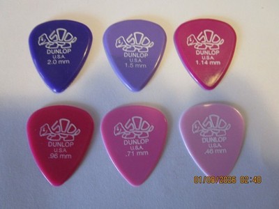 6 Pack Dunlop Delrin 500 Guitar Picks - One of Each Gauge #1471