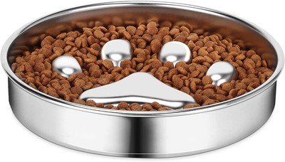 Slow Feeder Dog Bowls 304 Stainless Steel, 2 Cups Metal Bowls, Water Bowl for Sm