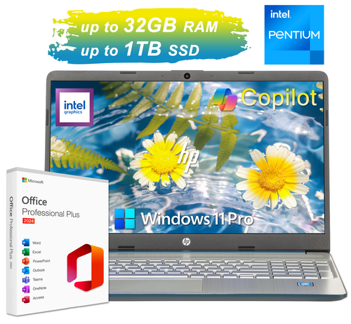 2025 HP Laptop Computer 15.6" Quad-Core Intel Pentium Up to 32GB RAM 1TB SSD Pro - Picture 1 of 12