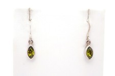 Sterling Silver 925 Green Cubic Zirconia Dangle Earrings C1
