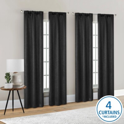 Mainstays 4 of a Kind Blackout Curtain Panels, Set of 4, Black, 28'' W x 84'' L
