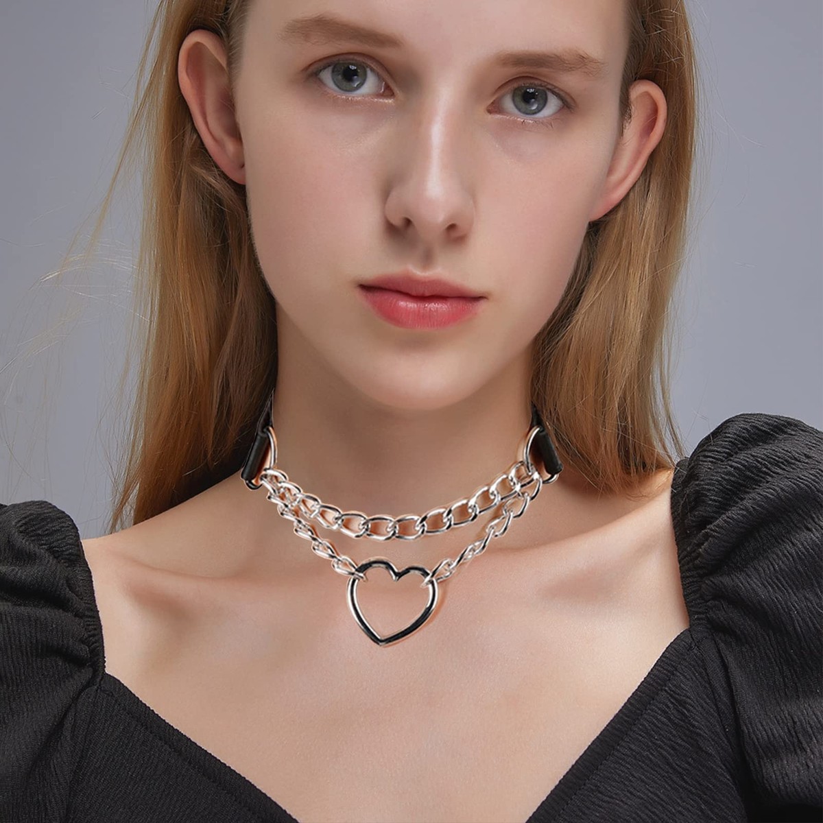 Pack Punk Choker Gothic Goth Spike Heart Shape Leather Biker Choker Collar
