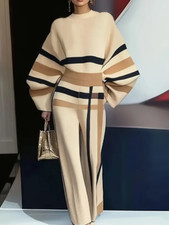 Lässiges Langarm-Pullover- Hose Set mit geom...