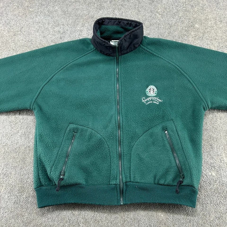 VINTAGE Starbucks Coffee Jacket Mens Large Green Full Zip Fleece Frapuccino 90s - Image 3 of 4