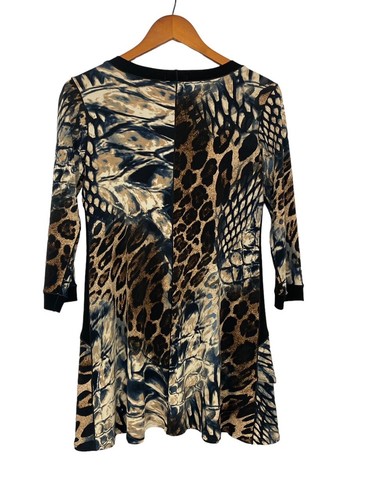 Eva Varro Slinky Knit Tunic Top Bold Mixed Animal Print Black Contrast Size S - Picture 4 of 6