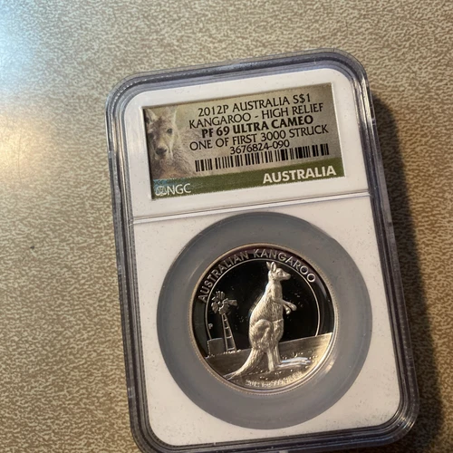 2012 P Australia Kangaroo Silver $1 Coin - NGC PF69 Ultra Cameo High Relief .