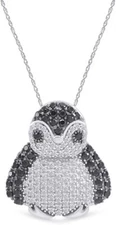 Penguin Pendant Necklace Simulated Diamond 14k White Gold Plated Sterling Silver