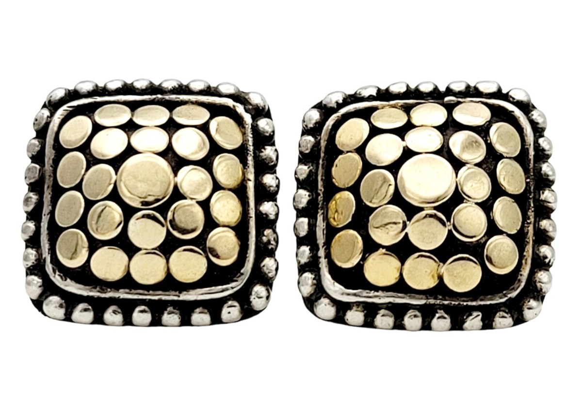 Earrings John Hardy Two-Tone Square Palu Dot Studs Sterling