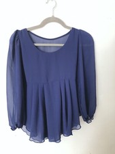 Navy Blue Chiffon Baby Doll Quarter Sleeve Top With Tie In The Back Size S/M
