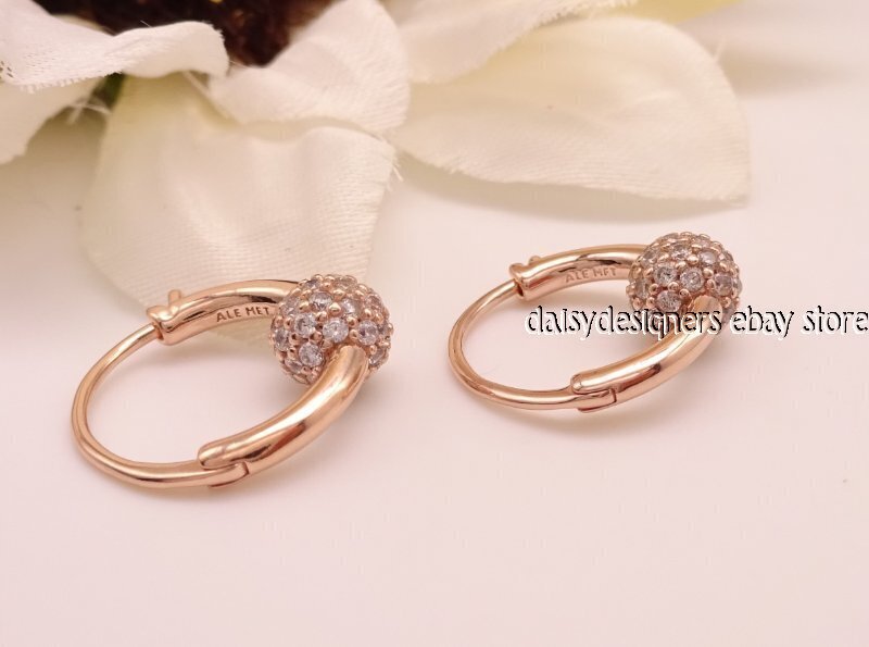 NEW Pandora Rose PAVE HUGGIE HOOP EARRINGS Clear 288294CZ RETIRED