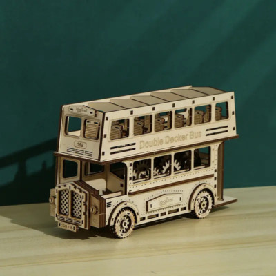 London Bus Modell Doppelstock Transportfahrzeug 3D Puzzle 349 Teile Holz