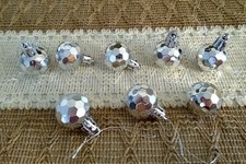 Silver Disco Ball Christmas Ornaments 1.25", Set of 8, Plastic Holiday