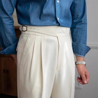 Men High Waist Gurkha British Style Naples Pants Straight Casual Retro Trousers