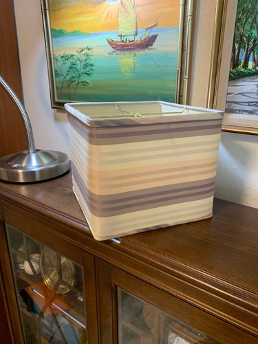 FABRIC NEUTRAL COLORED STRIPPED LAMP SHADE - Picture 8 of 10