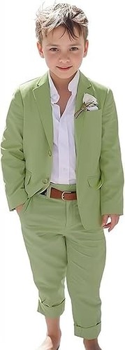Linen Boy's Suits Casual Summer Beach Formal Tuxedo Blazer Pant Slim Fit 2 Piece - Picture 2 of 18