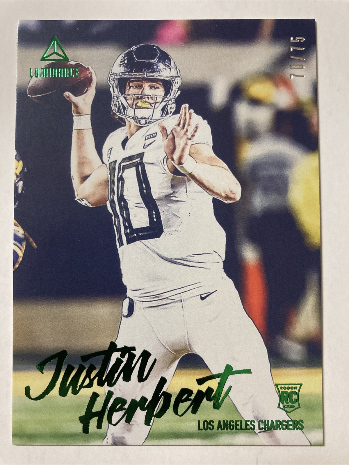 Justin Herbert 2020 Panini LUMINANCE GREEN Rookie Card #103 (2638) 70/75