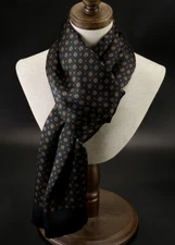 100% Silk  Satin Scarf men women neckerchief Wrap plaid black QS175-3
