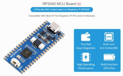 Waveshare  RP2040-Plus, a Pico-like Based on Raspberry Pi MCU RP2040 Plus ver.