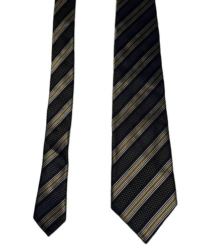 Canali 100% Silk Necktie Made in Italy Black/Gold Stripes Designer Work Luxury - Picture 4 of 10