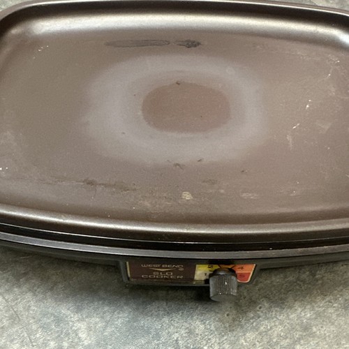 Vintage West Bend Slow Cooker Crock Pot 4Qt Tan Wood Grain Brown Glass Rockcote - Picture 7 of 16
