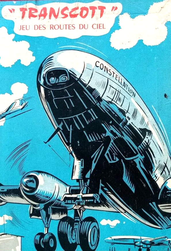 1950's - BEAU JEU DE PLATEAU ANCIEN D'AVIATION TRANSCOTT Jouet Avion Cartes