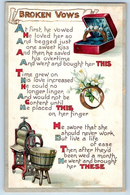 Broken Vows Postcard Poem Ring Flowers Embossed Dorset Vermont VT 1913 Antique