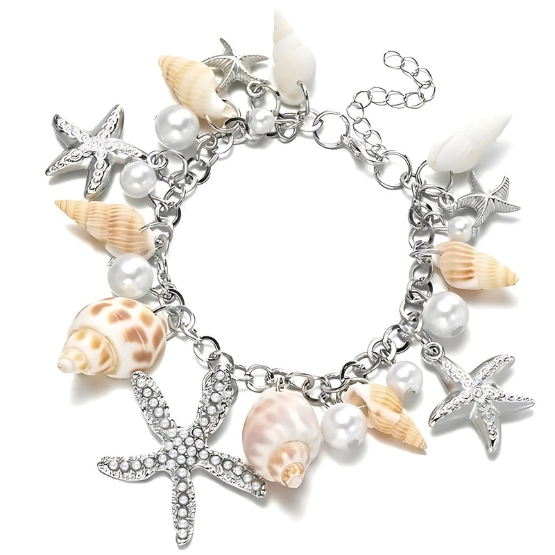 Seashell Charm Bracelet For Women Ginger Lyne Gold Plated Pearls Starfish ... - Product main view