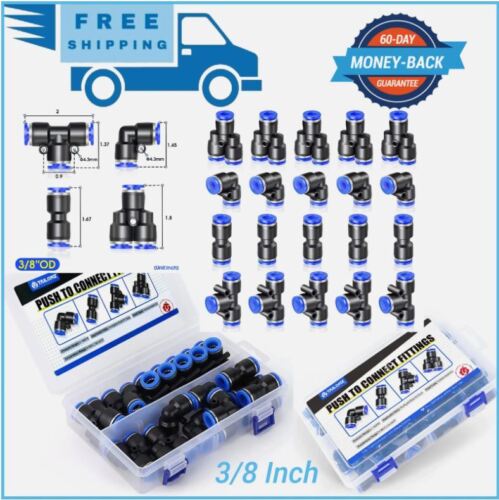 3/8 Inch Od Push To Connect Fittings Kit Quick Release Pneumatic Air Line 20 Pcs