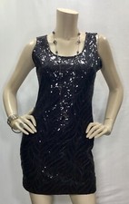 Aqua Medium Black Sequined Sleeveless Stretch LBD