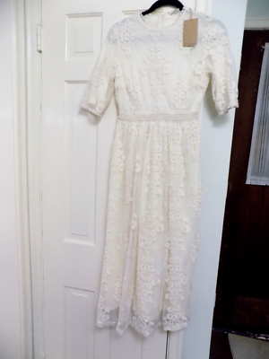 Hidden Alley cream lace embroidered boho romantic balletcore midi dress sz  S New | eBay