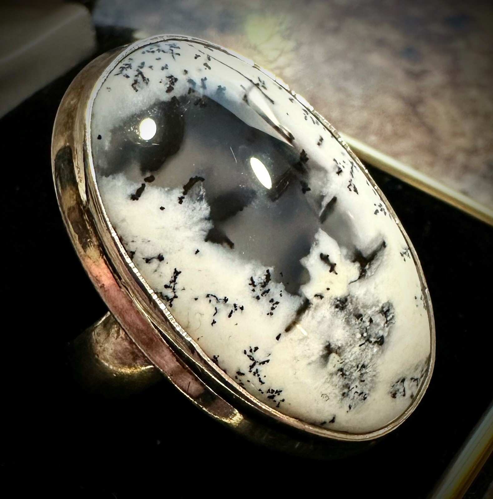 Sterling Silver Large Dendritic Agate Ring Size 6… - image 2