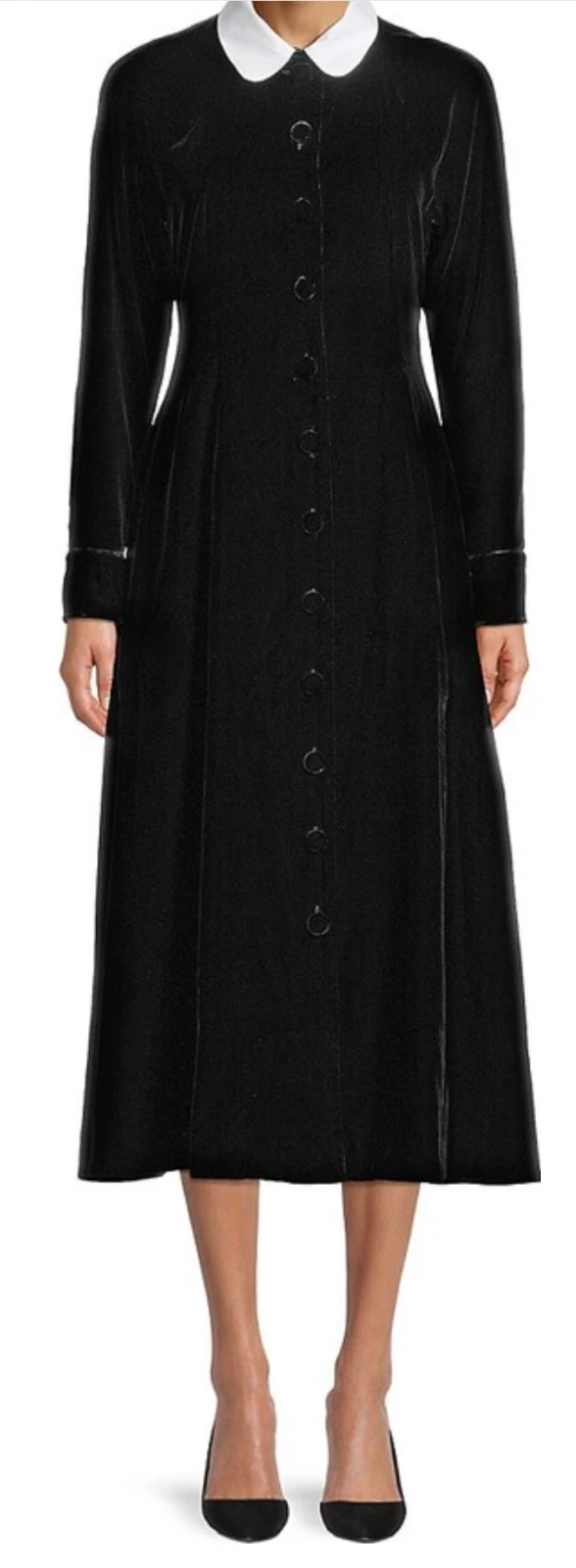 Camicia midi Tory Burch nera velluto collo tondo manica lunga taglia 6 $1145