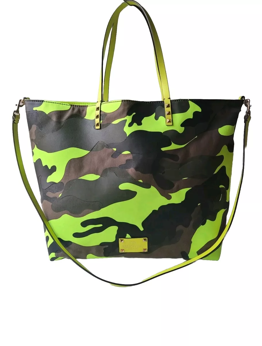 VALENTINO GARAVANI Rockstud Camouflage Army Green Neon Tote Bag Reversible Large