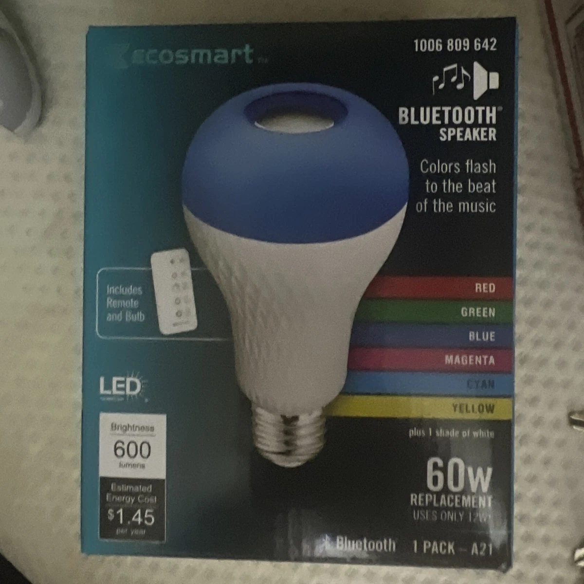 Ecosmart LED Light Bulb A21 Speaker w Bluetooth 60W Color Changing