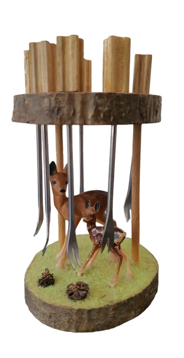 Porte-piques Apéritif Vintage – Chevreuil Et Son Petit En Corne (bois)