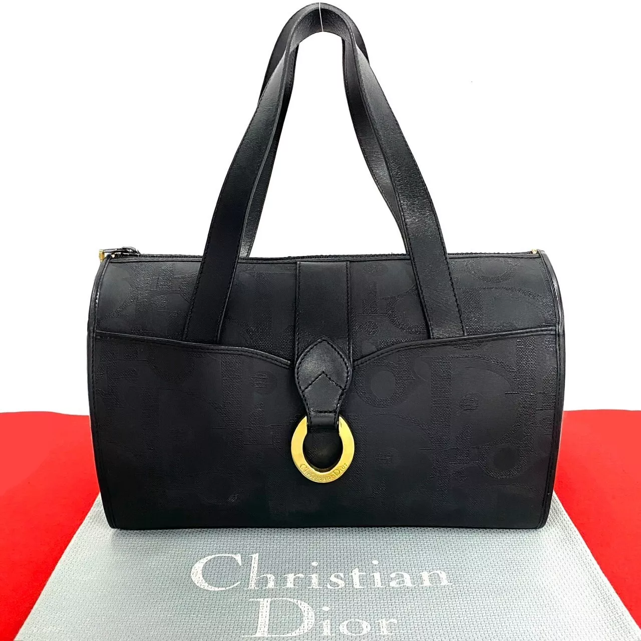 Sac à main Christian Dior logo métal cuir PVC noir 87217