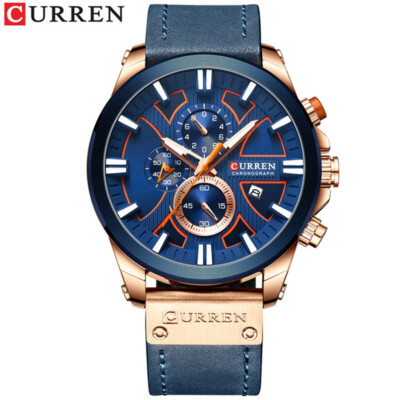 CURREN Men's Quartz Business Watch Chronograph Calendar Leather Strap Wristwatch